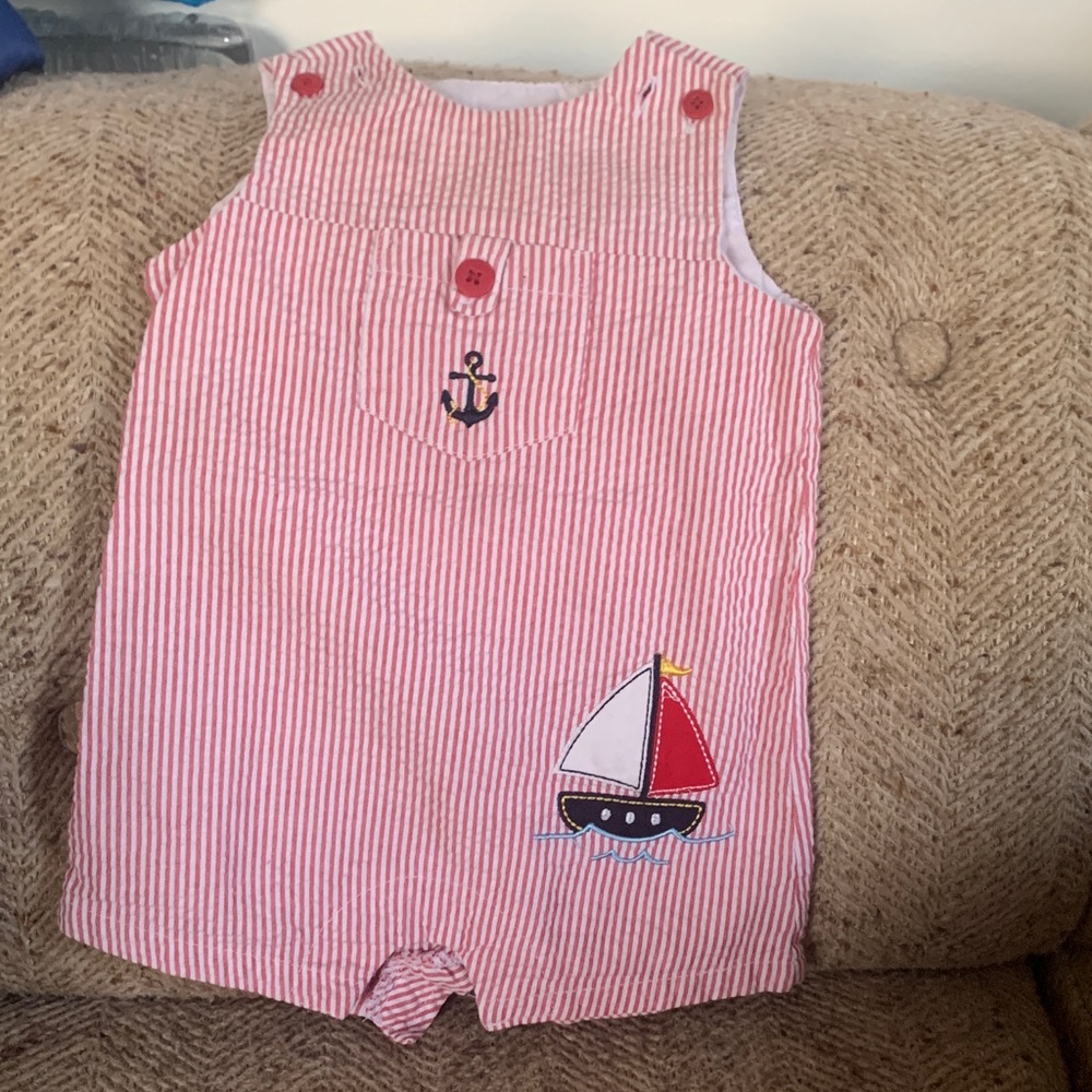 Striped Pink Baby Romper with Nautical Embroidery